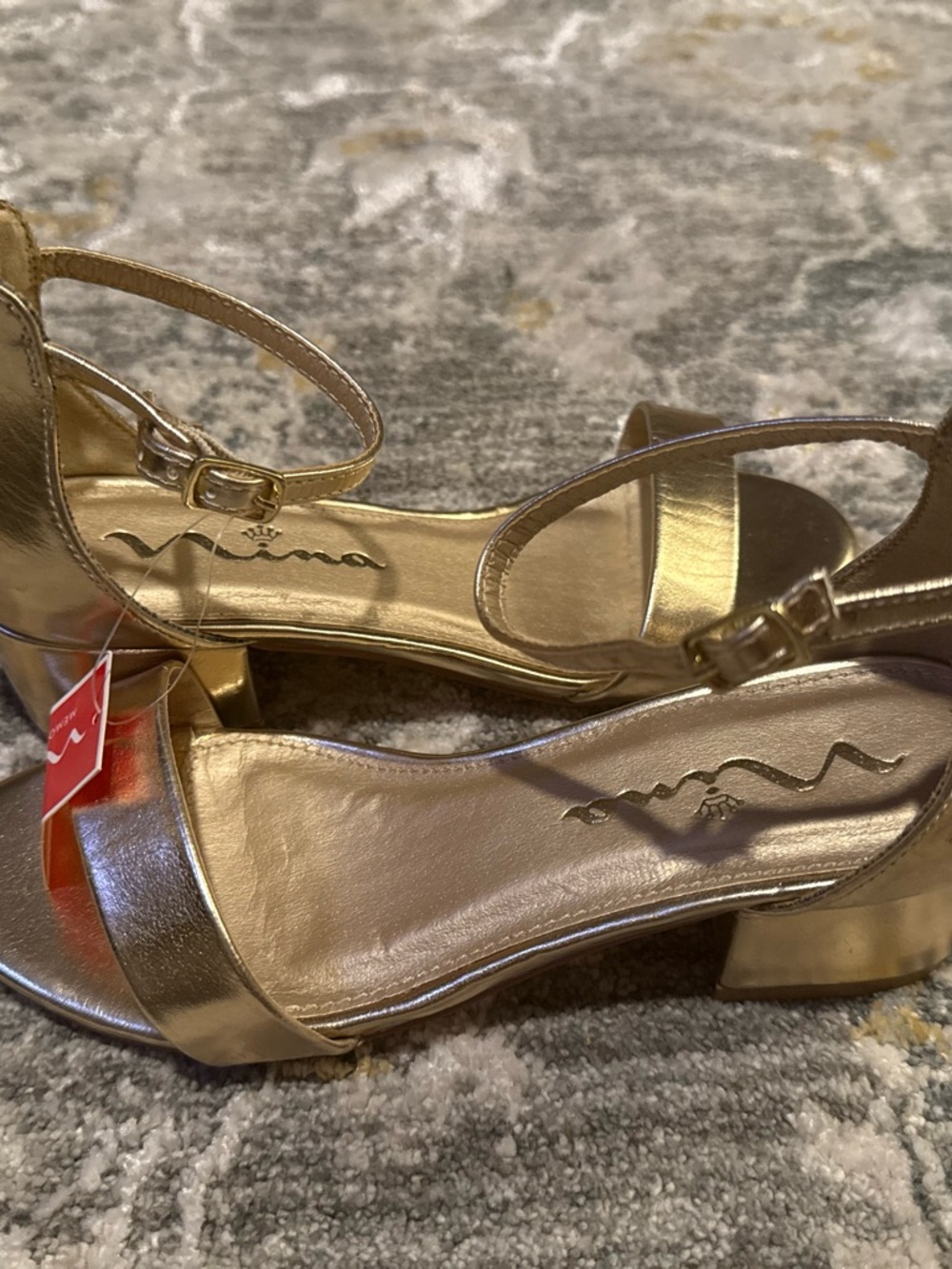 Nina Shoes Gold Girls' Ankle-Strap Low Block Heel Sandals